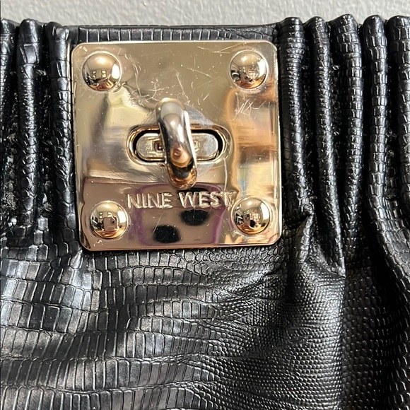 Nine West Black Ruched Clutch with Gold Clasp - Picture 2 of 9